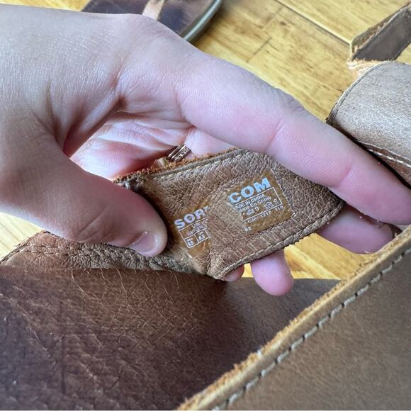 Sorel Torpeda Tan Brown Leather Ankle Strap Thong Sandals Size 8.5 - Picture 5 of 6